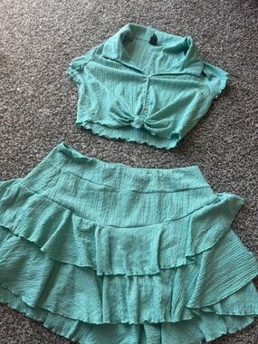 wild fable Mint Green Two-Piece Crop Top & Ruffle Skirt Set